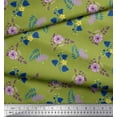 thumbnail image 2 of Soimoi Silk Fabric Leaves & Periwinkle Floral Printed Fabric 1 Yard 42 Inch Wide, 2 of 3