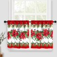 thumbnail image 3 of Red Christmas Kitchen Curtain,Red and Green Blooming Flowers Window Valances for Merry Xmas Bedroom Bathroom Laundry Short Curtains Decoration 3 Piece Set, 3 of 4