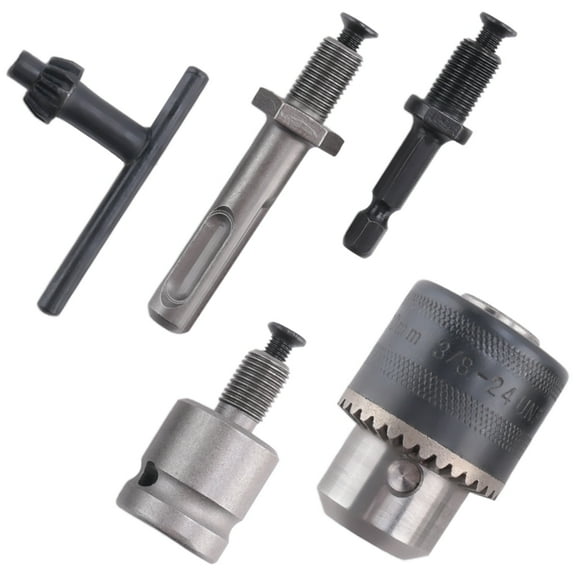 HOT! 5Pcs 1.5-10mm 3/8-24UNF Drill Chuck Set Adapter Changed Impact Wrench Into Eletric Tool Kits