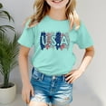 thumbnail image 2 of Zhuashum Girl Summer Tops 4-5 Years 4Th Of July Short Sleeve Crew Neck Childrend Comfortable And Soft Independence Day Top Shirt Solid Color Stripe Star Pattern Durable Playsuit Mint Green, 2 of 4