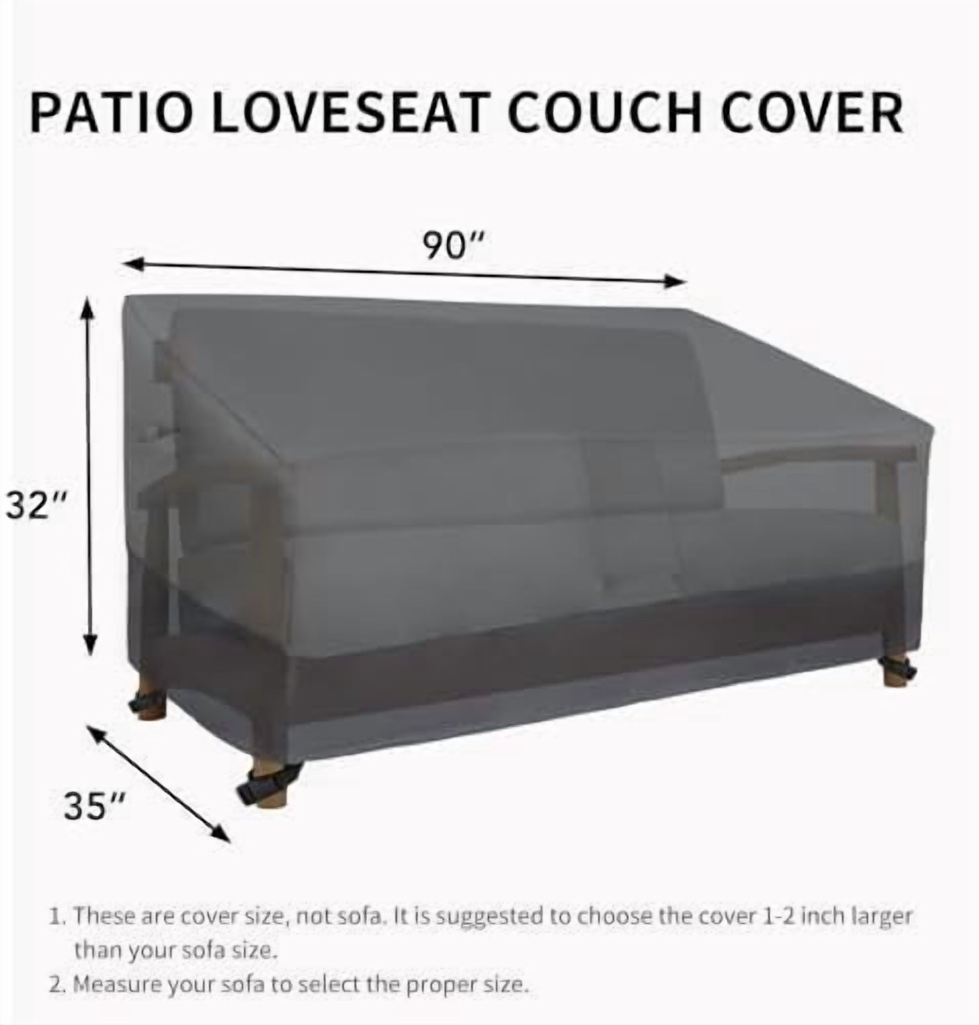 Waterproof Outdoor Loveseat Cover, Heavy Duty 2-Seater Patio Couch, Windproof Furniture With Air Vent (90Wx35Dx32H inch, Gray/Dark Gray)
