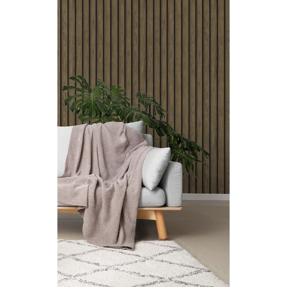 Dark Oak Geometric Stripes Faux Wood Shelf Liner Non-Woven Wallpaper (57Sq.ft) Double Roll