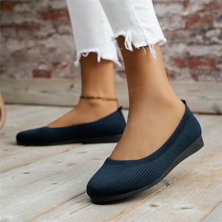 TOWED22 Womens Flats Women s Slip On Walking Mesh Shoes Tennis Casual Flat Knit Comfort Work Sneakers Dark Blue