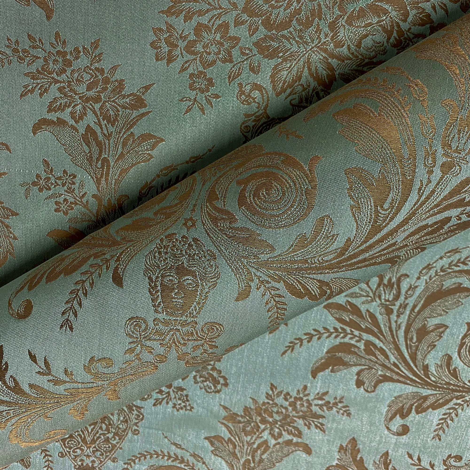 Foscari Robin Egg Blue Silk Damask Upholstery Fabric 54" by the Yard