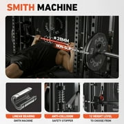 Mikolo Smith Machine, All-in-One Power Rack Cage with Vertical Leg Press, 2000LBS Power Cage Squat Rack with Smith Bar, Dual Pulley Cable Crossover System for Home gym