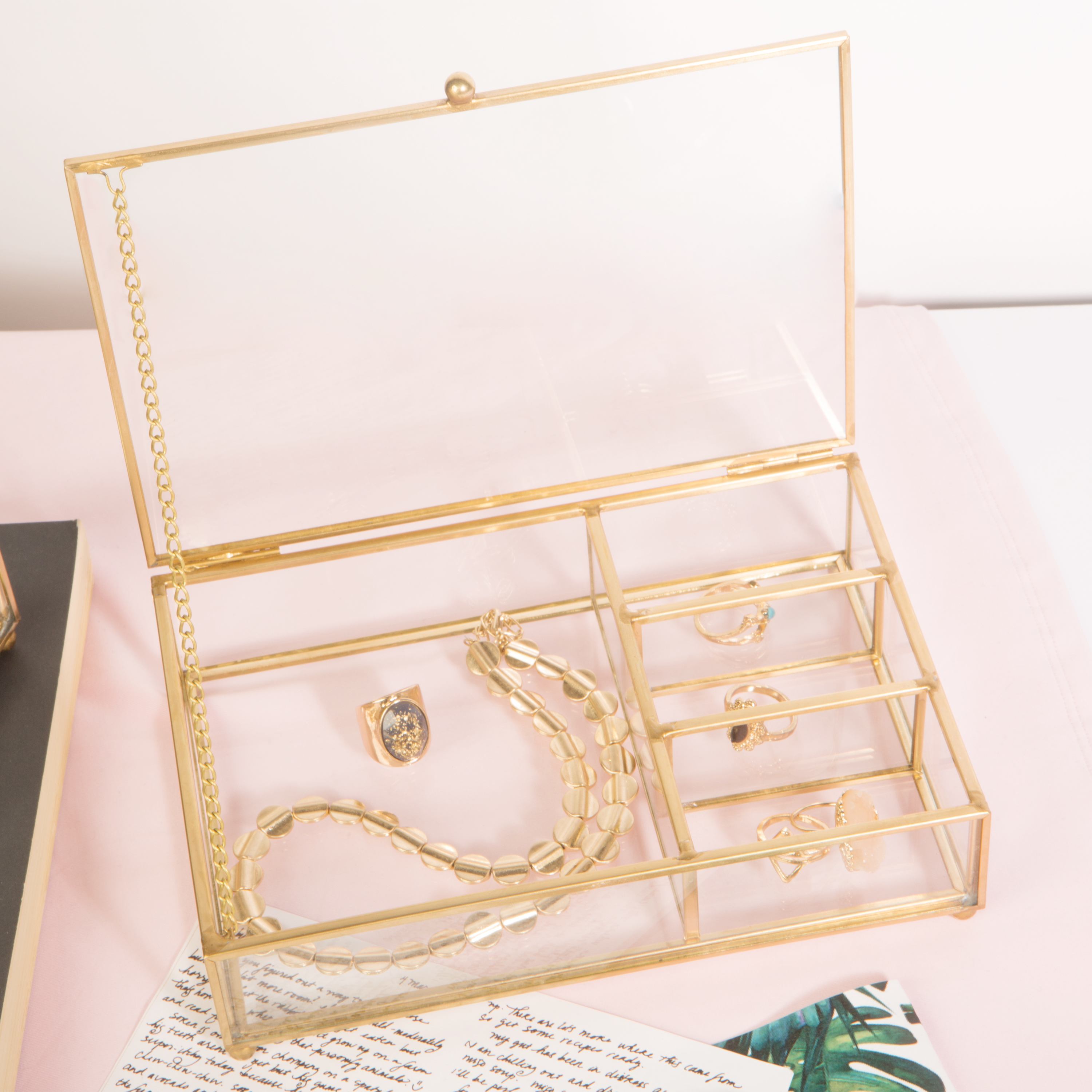 Home Details Vintage 4 Compartment Glass Unisex Cosmetic & Jewelry Keepsake Box in Gold - image 4 of 4