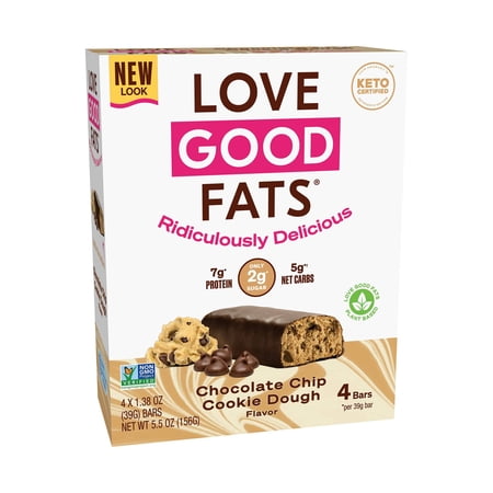 Love Good Fats Chocolate Chip Cookie Dough Plant Based Bars 1.38 oz, 4 pk