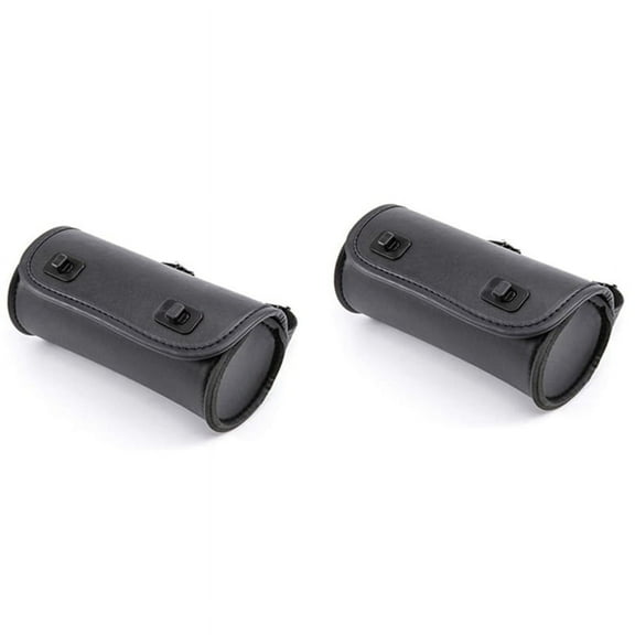 2X Motorcycle Fork Bag PU Leather Handlebar Tool Pouch Sissy Bar Roll Storage Saddle with 2 Straps, Universal