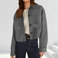 thumbnail image 2 of Hinvhai Women Button Down Cropped Jacket Fall Long Sleeve Outerwear Coats Work office Clothes Gray XL(XL), 2 of 7