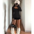 thumbnail image 4 of Women'S Boat Neck Cable Knit Sweater, Long Sleeve Off Shoulder Ribbed Slim Fit Pullover Tops Cute Fall Outfits Black L, 4 of 7