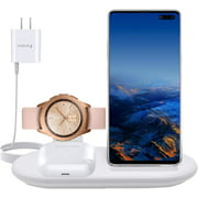 3 in 1 Wireless Charger, Qi Wireless Charging Station, 10W Charging Stand Watch Charging Dock Pad for Samsung Galaxy