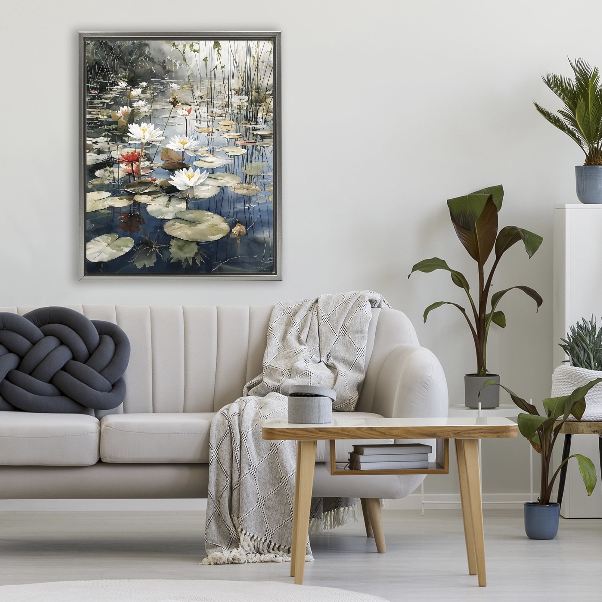 Stupell Industries Lily Wonder Pond Gray Framed Floater Canvas Wall Art, design by Franklyn Gregory