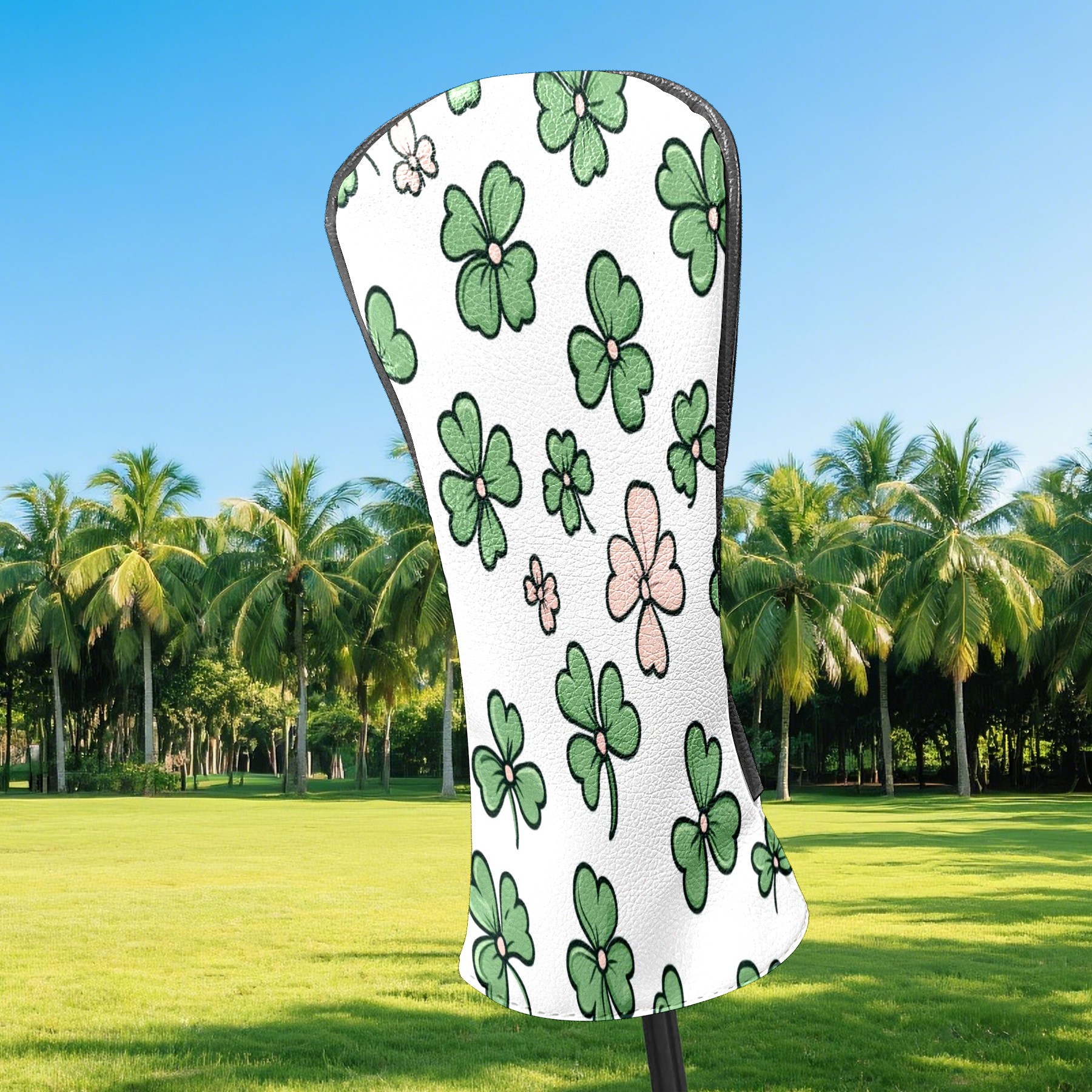 Golf Club Head Covers - Hand-Painted Four-Leaf Clover Pattern, PU Leather, Waterproof, Fits Fairway Woods/Hybrid, Unisex, Fits Most Brands