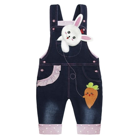 

KIDSCOOL SPACE Baby 3D Bunny Cartoon Soft Cotton Knitted Jeans Overalls 12M