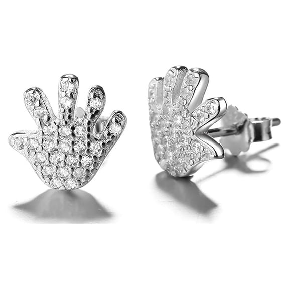 Sterling Silver Hand Stud Earrings with Crystals