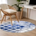 thumbnail image 5 of Blue Morocco Large Area Rugs for Bedroom Living Room, Soft Non Slip Carpet Bedside Rug, Vintage Graffiti Paint Art Boho Dappled Round Floor Cover Kitchen Accent Rug 3.3' for Dining Room/Office, 5 of 9
