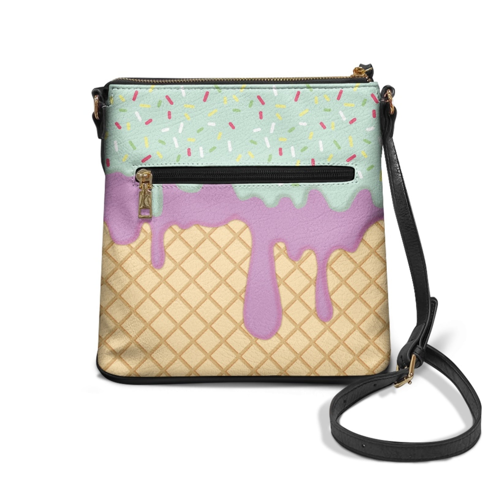 LedBack Biscuit Print Women Leather Crossbody Satchel Bag with Zipper Pockets, Portable Hobo Purse with Adjustable Strap, Cross Body Purse Handbag for Ladies, Beige