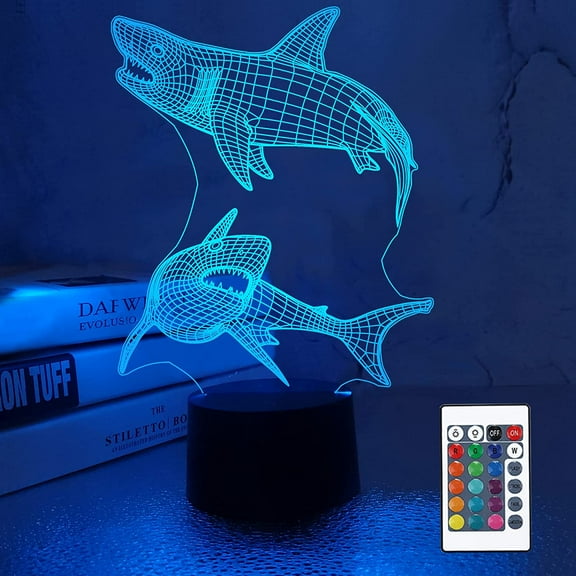 YSITIAN Kids 3D Shark Night Light Optical Illusion Lamp with 16 Colors Remote Control Changing Birthday Gift Idea for Boys and Girls F1116-398