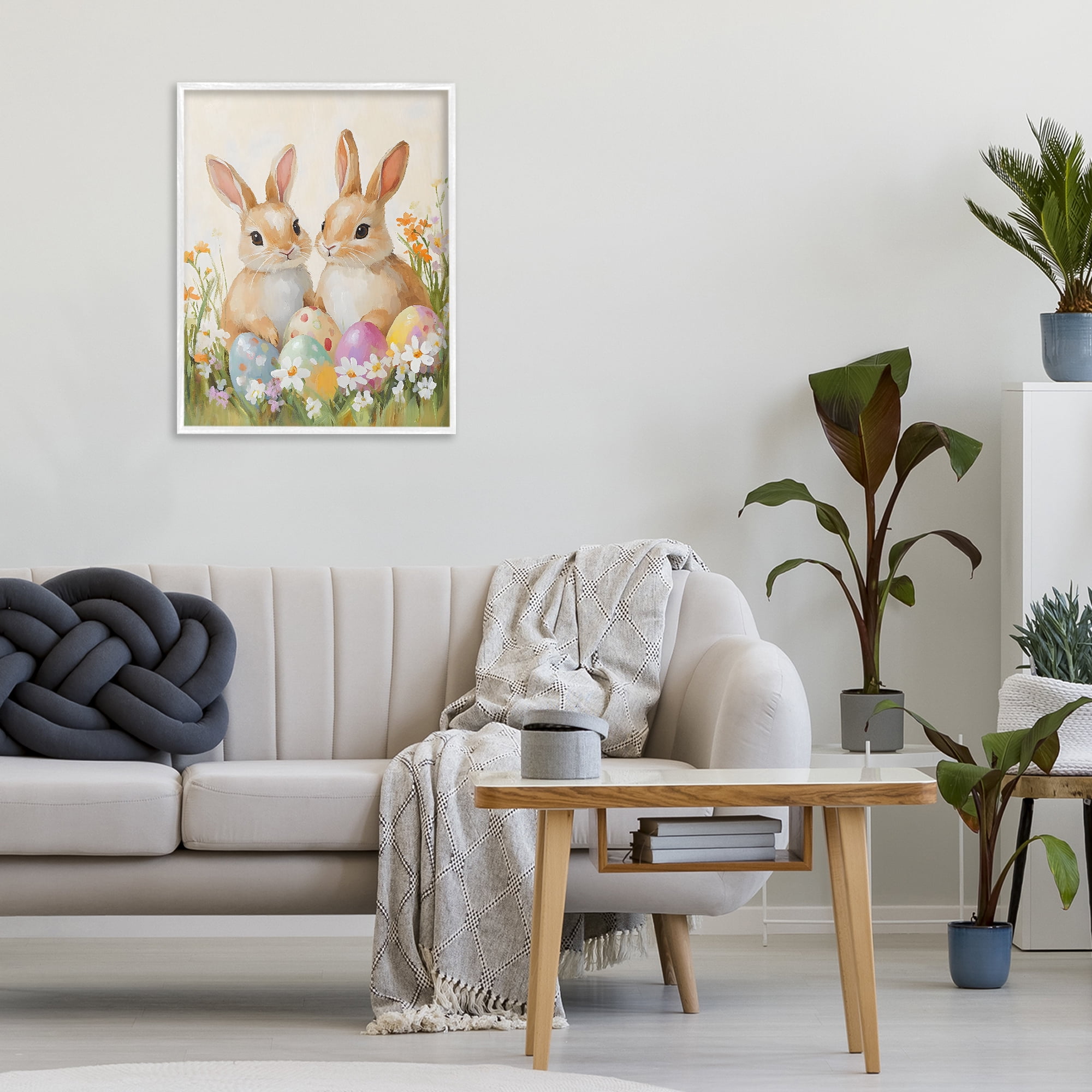 Stupell Industries Bunnies with Painted Easter Eggs White Framed Giclee Art, design by The Prints Vibe
