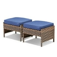 thumbnail image 5 of Planntonneo Wicker Ottoman Set of 2, Rattan Footrest Footstool Patio Furniture with Removable Blue Cushion, 5 of 6