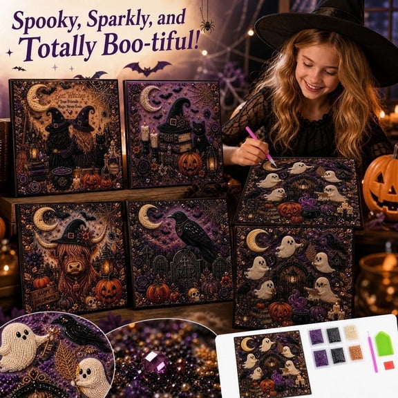 Halloween Pearl Art Kit for Adults, DIY Highland Cow Diamond Painting, Pumpkin Home Decor Craft for Display, 11.81 x 11.81 in
