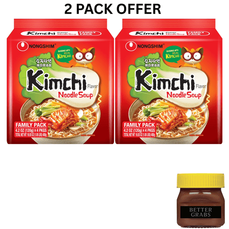 Nongshim Kimchi Spicy Red Chili Ramyun Ramen Noodle Soup Pack X 4 Count, Shelf-Stable