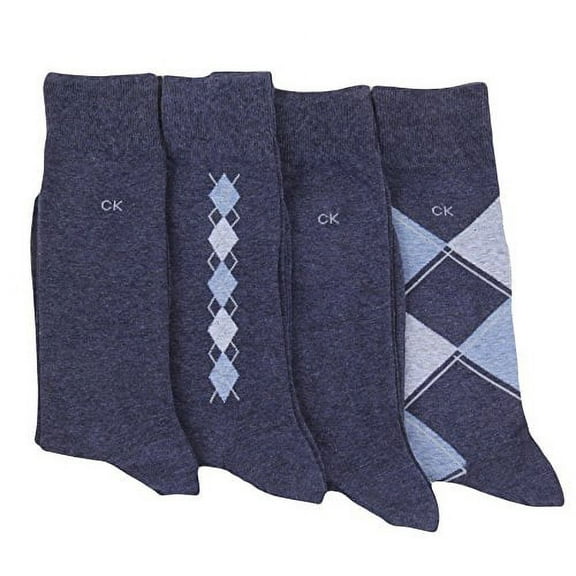 Calvin Klein Men's Argyle Crew Socks- 4 Pack Shoe: 7-12, Denim Heather