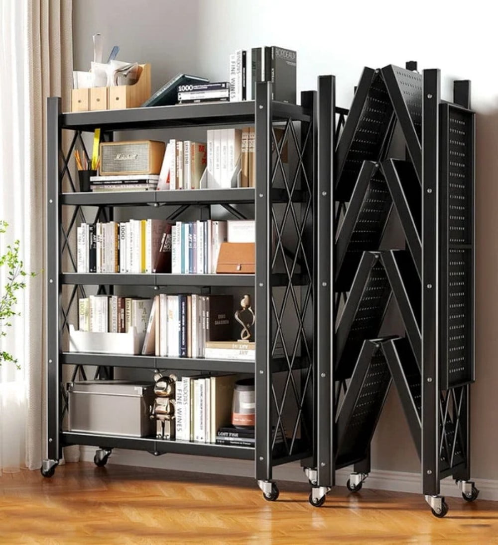 Joybos 5 Tiers Foldable Storage Organizer Wire Shelf Rack with Wheels,Holds Up To 1000 Pounds,Black