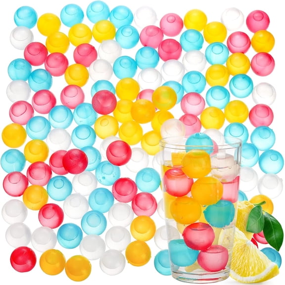 200 Pack Reusable Ice Cubes for Drinks, Colored Plastic, Round for Cocktails, Wine, Beer, Beverage or Coffee, BPA Free, Refreezable