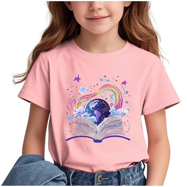 GreatBaby T-shirt Respirant pour Enfants avec Manches Courtes pour Garçons Filles Rentrée des Classes Saison Col Rond Manches Courtes Hauts Décontractés Polyvalents pour Extérieur (Rose4,9 Ans)