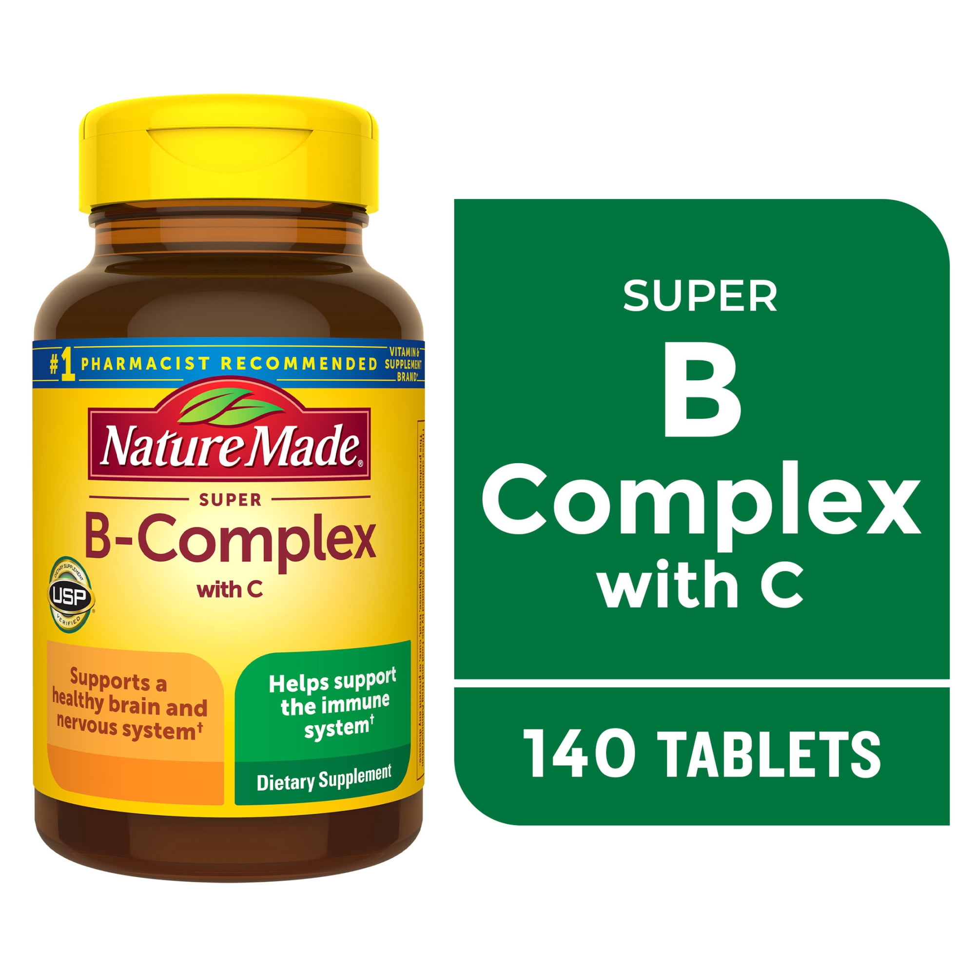 Nature Made Super B Complex with Vitamin C and Folic Acid Tablets, Dietary Supplement, 140 Count