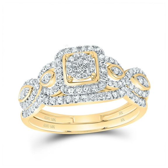 10kt Yellow Gold 1/2 Cttw Natural Diamond Fashion Cushion Wedding Engagement Anniversary Bridal Set, Women Size: 5-9