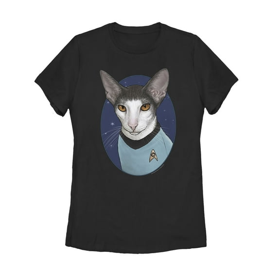 Women's Star Trek Spock Cat Portrait Graphic Tee Black Medium