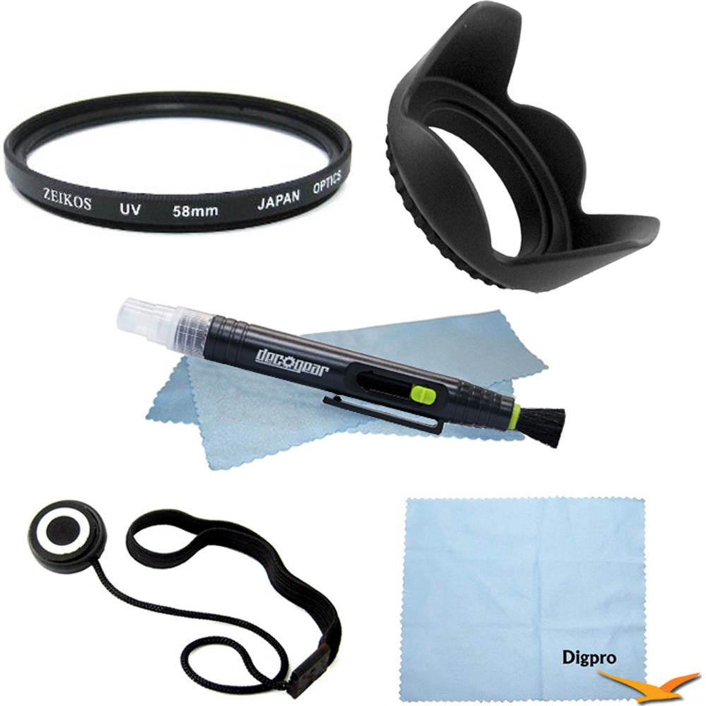 62mm Filter /& Hood Essential 7pc kit UV Polarizer /& FLD Deluxe Filter Kit Hard Lens Hood for Nikon Canon Sony DSLR Camera Micro Fiber Cloth Memory Card Wallet Bundle