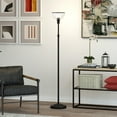 thumbnail image 5 of Evelyn&Zoe Francis Torchiere Floor Lamp with Ribbed Glass Shade, Blackened Bronze/Clear, 5 of 11