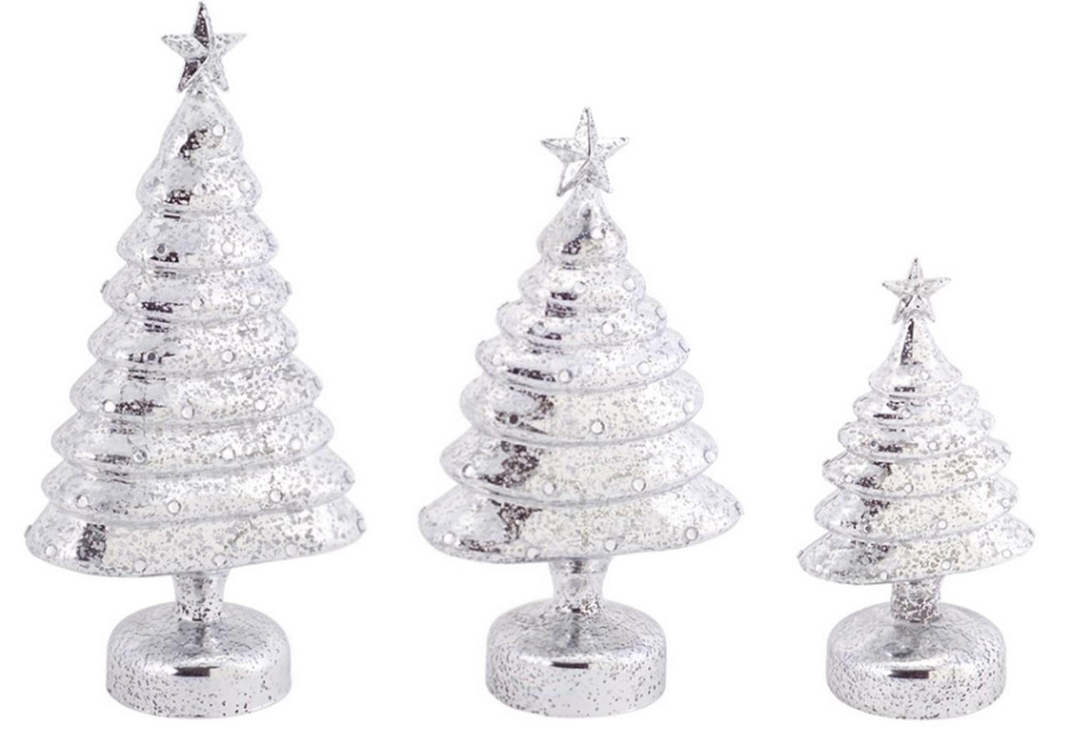 Pack of 6 LED Lighted Silver Mercury Glass Christmas Trees Tabletop