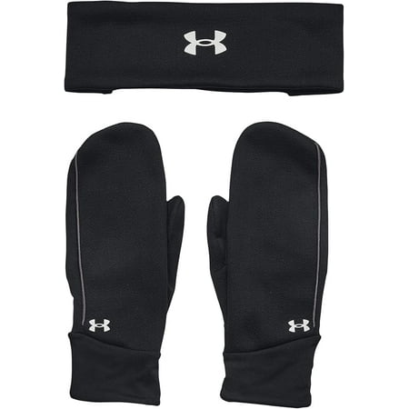 Under Armour Women's Headband & Mittens Set, (001) Black/Jet Gray/Reflective, Large/X-Large
