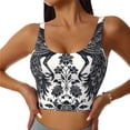 thumbnail image 1 of Balery Artistic Black White Peacocks Sujetadores deportivos con espalda cruzada para mujer, acolchados, sin costuras, de alto impacto, ideales para yoga, gimnasio, entrenamiento y fitness.-X-Large, 1 of 8