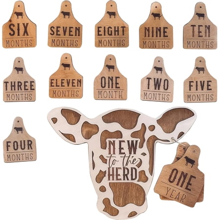 Cow Baby Monthly Milestone Cards:13Pcs Rustic Wooden Baby Milestone Sign,Highland Cow Baby Photoshoot Props to Record Baby's Growth,Baby Gifts for Pregnancy and Baby Shower