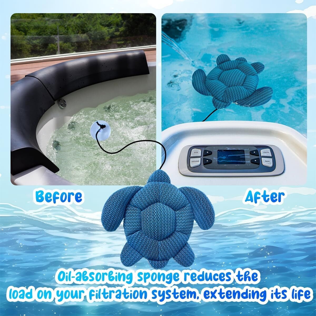 Hot Tub Scum Absorber, Scum Turtle Hot Tub Cleaner Hot Tub Accessories 2 Pack Hot Tub Sponge for Scum Reusable Spa & Pool Cleaner Hot Tub Oil Absorbing Scum Absorber Keeps Water Clean