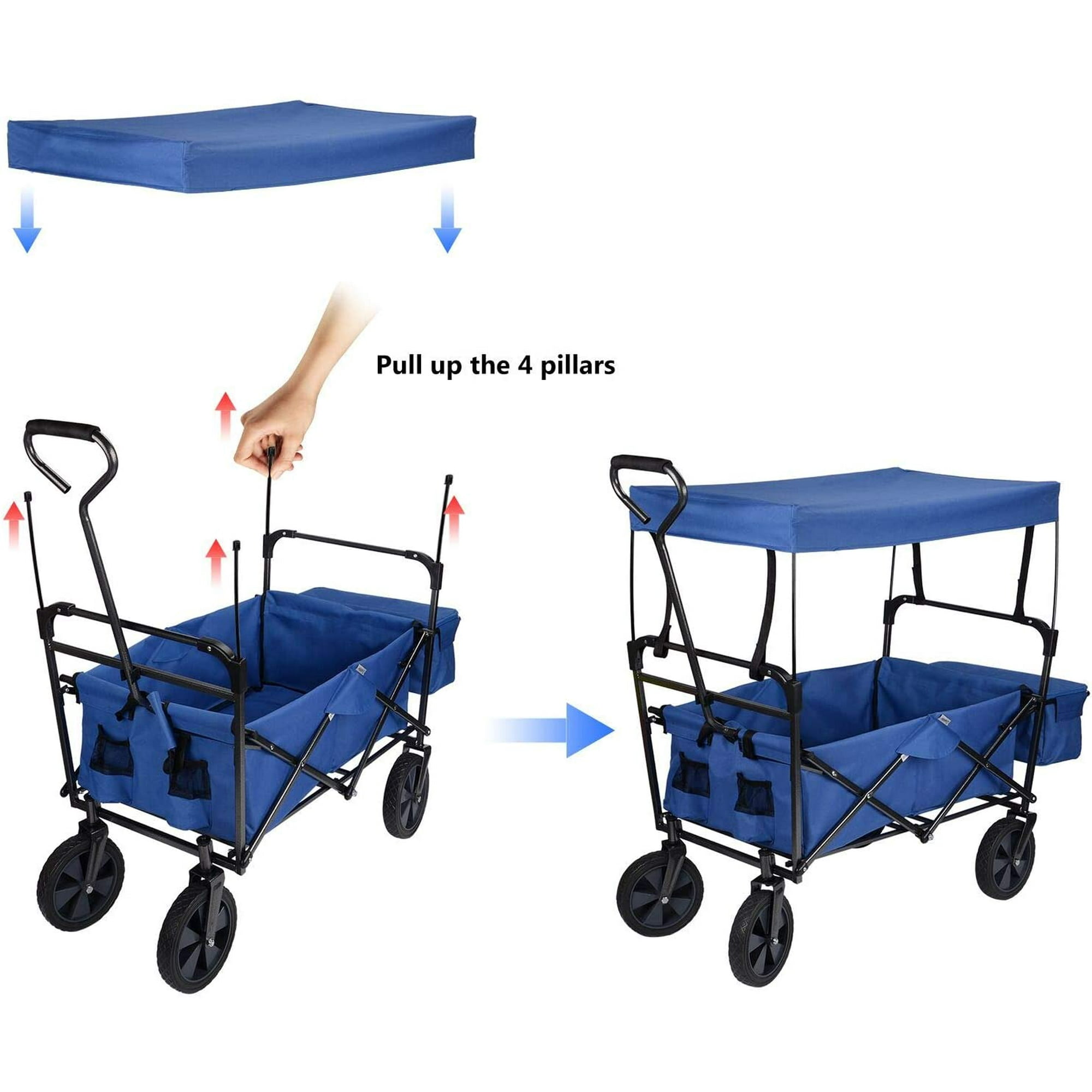 Shinyswan Chariot De Plage Pliable, Capacité De 220 Lb, Chariot Pliant Robuste De 300 L Avec Roues Tout Terrain Et Porte Gobelets Noir Ciny3508