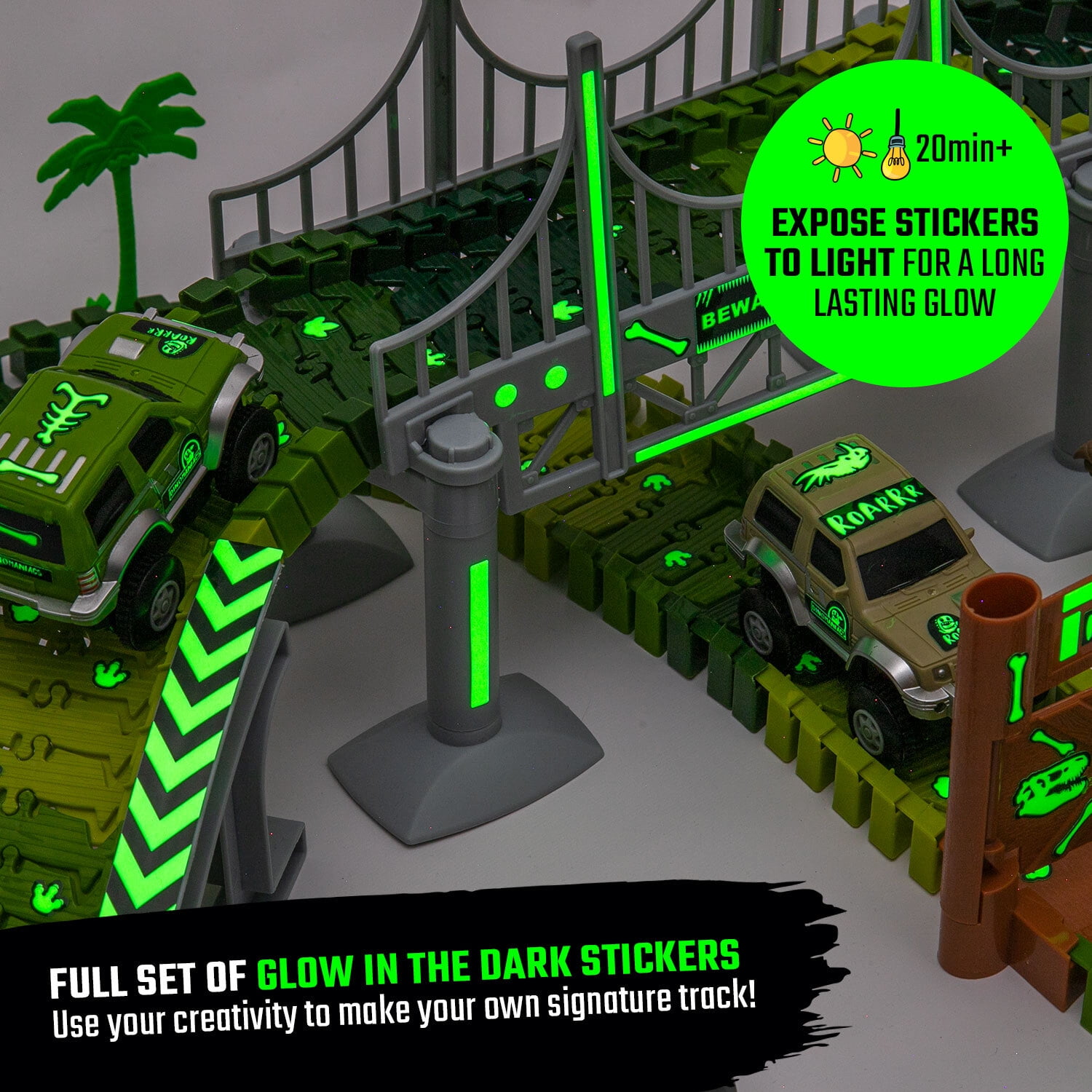 JitteryGit Dinosaur Toys Race Car Track STEM Set | Christmas Gifts For Boys Girls Kids Ages 3 4 5 6 7 8 Years Old