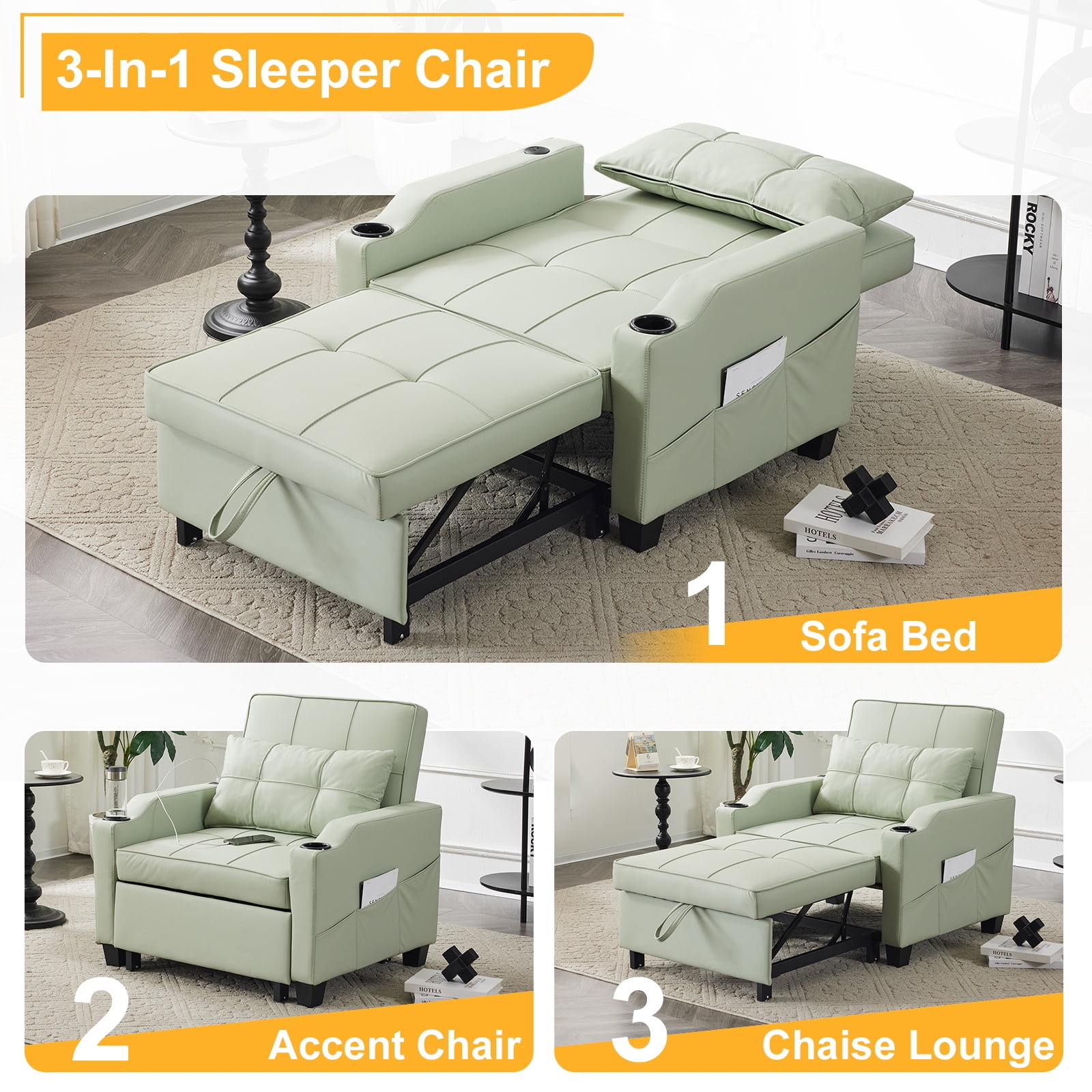 Ktaxon 3-in-1 Single Sofa Bed Convertible Sleeper Chair Tech