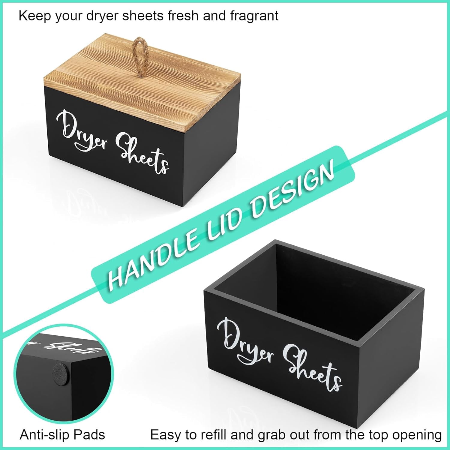 Dryer Sheet Holder, Wooden Laundry Sheets Container, Room Organization and Storage for Farmhouse Decor Accessories, Fabric