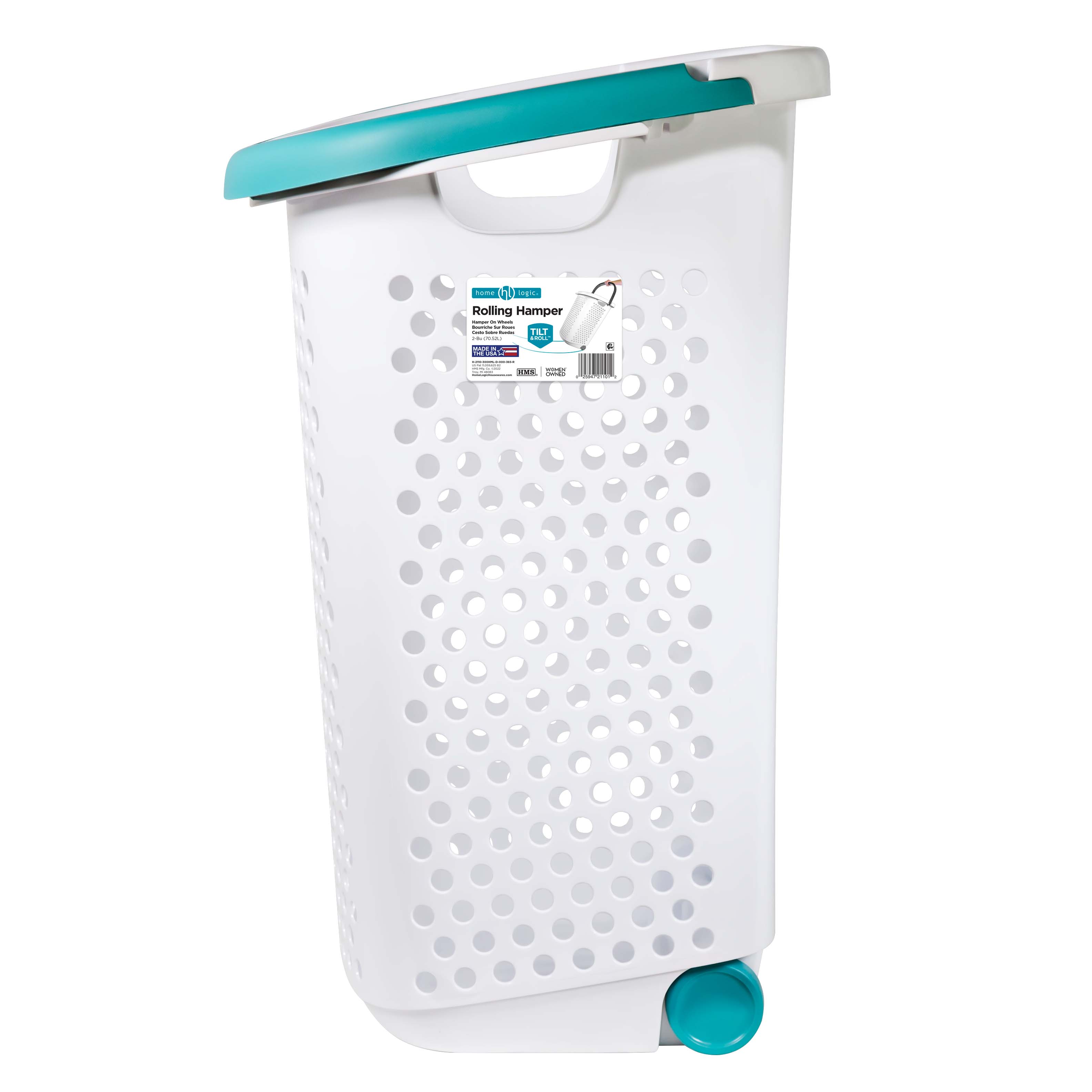 Home Logic 2 Bushel Rolling Laundry Hamper, White photo 3