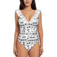 thumbnail image 2 of Musical Notes Monokini New Ruffle One Piece Swimsuit Female Sexy Swimwear Women Print Bathing Suit Musical Notes Music Black, 2 of 5