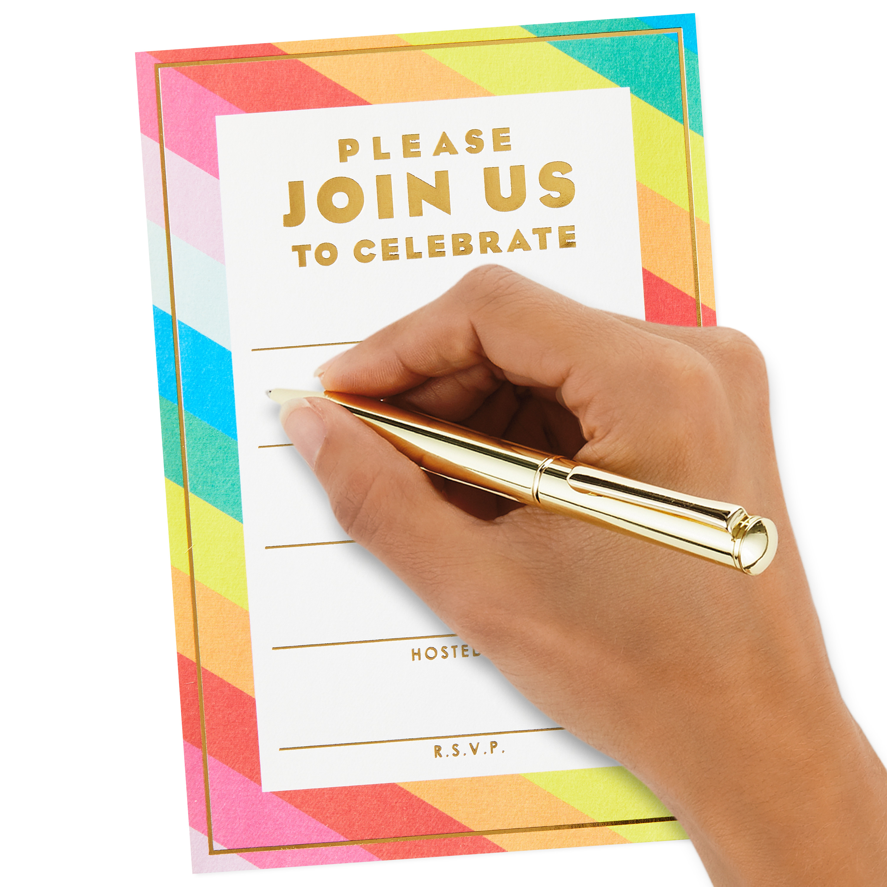 Hallmark Party Invitations, Diagonal Rainbow Stripes, 10 ct.