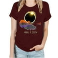 thumbnail image 2 of lcziwo Gifts for Women Solar Eclipse Graphic Tees Tops Spring Summer Cotton Comfy Short Sleeve T Shirts Casual Round Neck Blouse Shirts Wine L Sale of The Day, 2 of 4