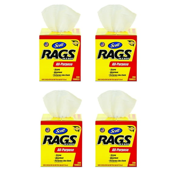 Kimberly-Clark Scott Rags in a Box - White Sheets - 4 Boxes of 200 Towels