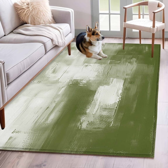 2.7'x5' Area Rugs, Sage Green Indoor Outdoor Area Rug for Living Room Bedroom, Modern White Oil Painting Art Abstract Washable Bathroom Rugs Kitchen Floor Carpet Mats Home Decor Aesthetic